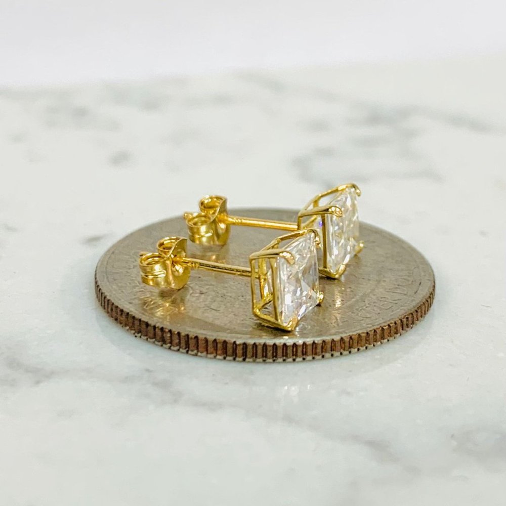 Cz Square Stud Earrings 10k Solid Yellow Gold For… - image 2